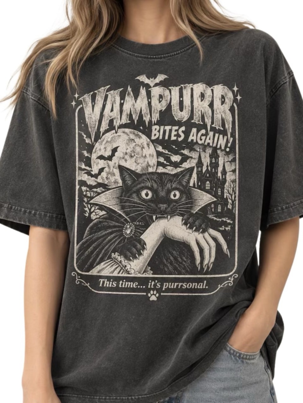 Comfort Colors pepper VAMPURR Bites Again Graphic Tee - Black